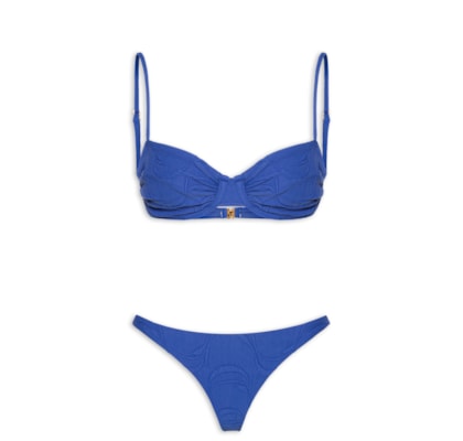 Biquíni Meia Taça Textura Peixe - Azul