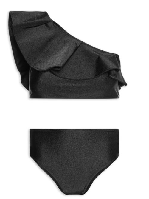 Biquíni Ombro Único Com Babado - Preto