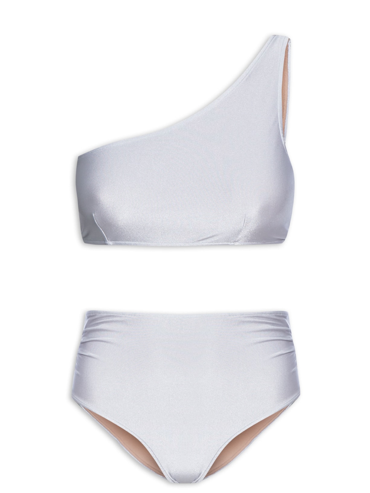 Biquíni Ombro Único Com Hot Pants - Cinza