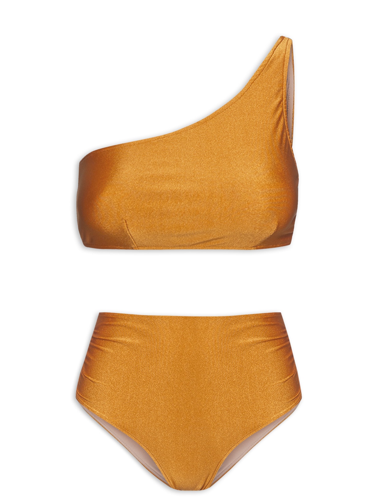 Biquíni Ombro Único Com Hot Pants - Dourado