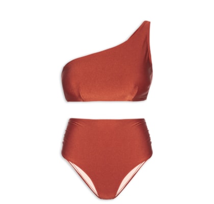 Biquíni Ombro Único Com Hot Pants - Laranja