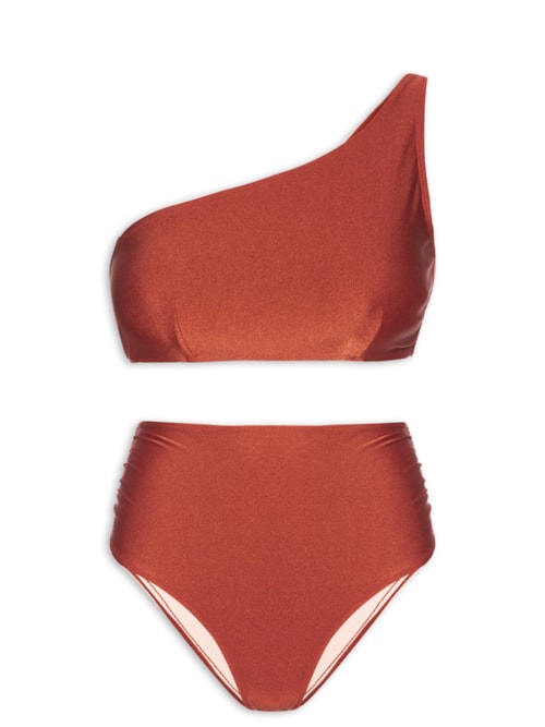 Biquíni Ombro Único Com Hot Pants - Laranja