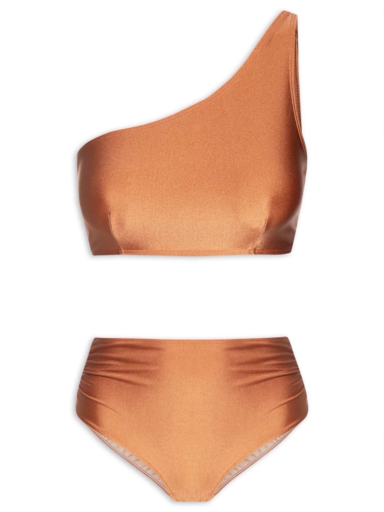 Biquíni Ombro Único Com Hot Pants - Marrom