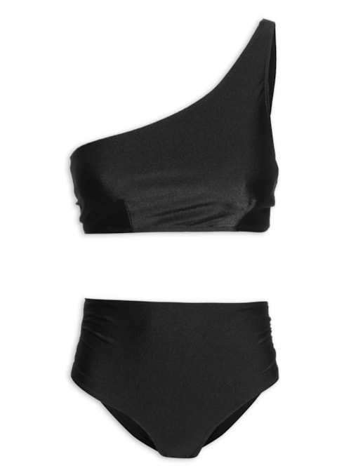Biquíni Ombro Único Com Hot Pants - Preto