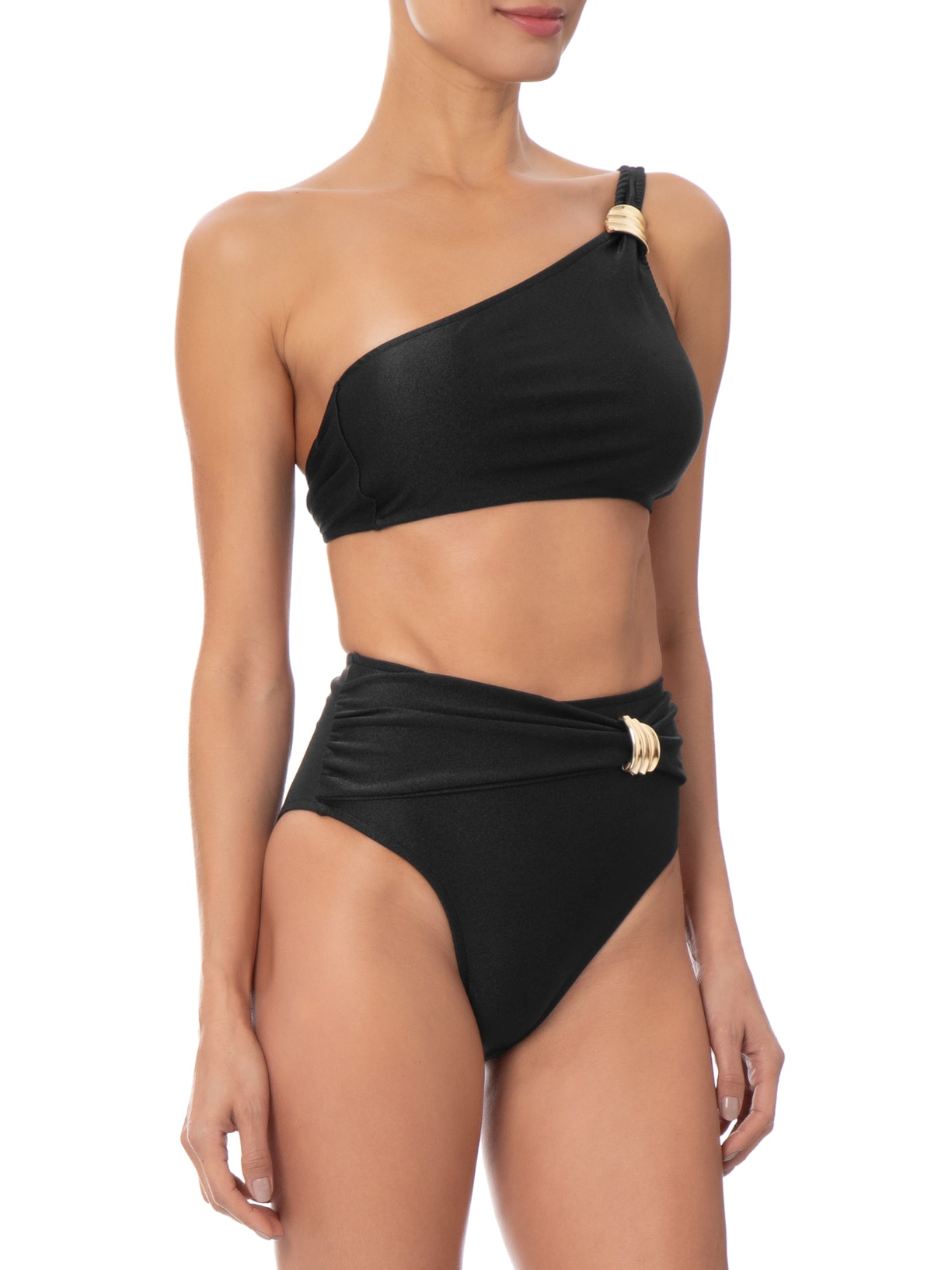 Biquíni Ombro Único Com Hot Pants Preto '2Essential