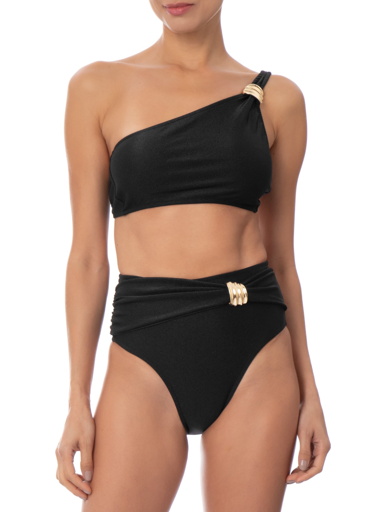Biquíni Ombro Único Com Hot Pants Preto '2Essential
