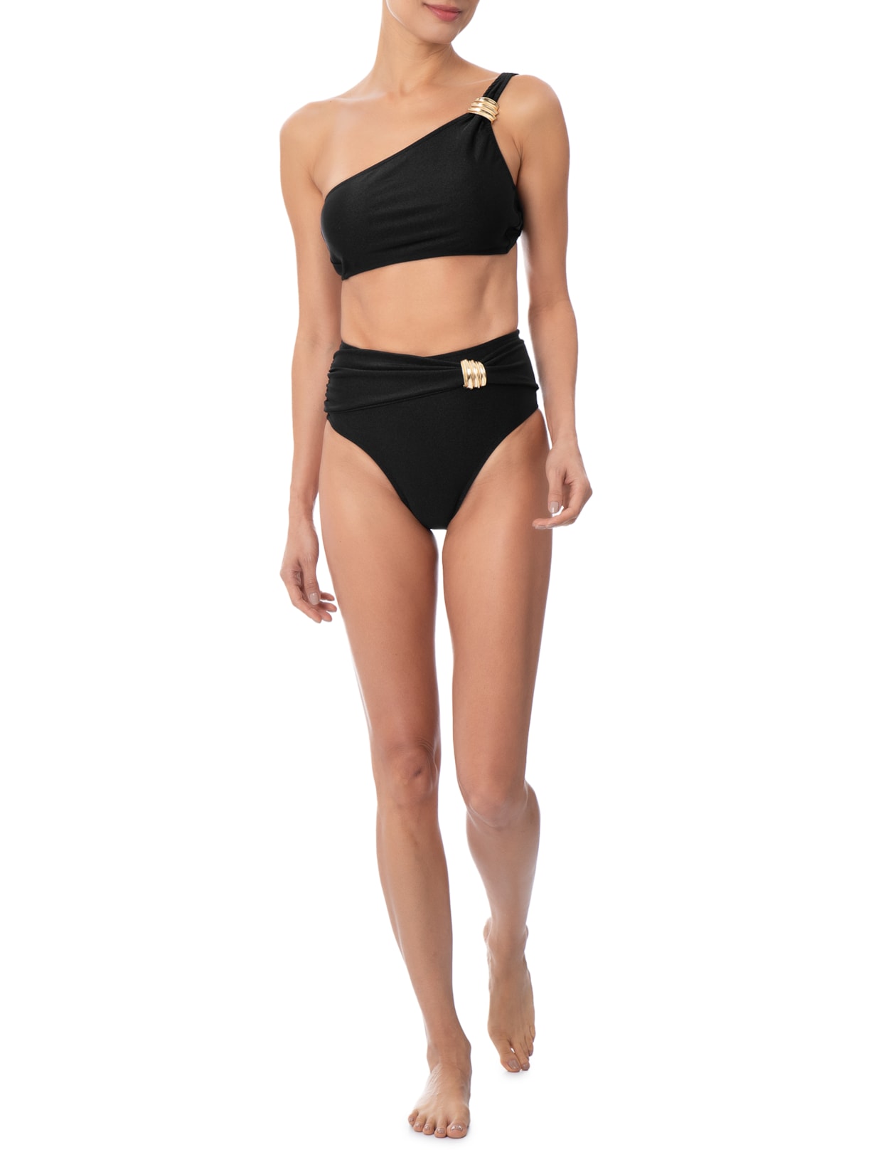 Biquíni Ombro Único Com Hot Pants Preto '2Essential