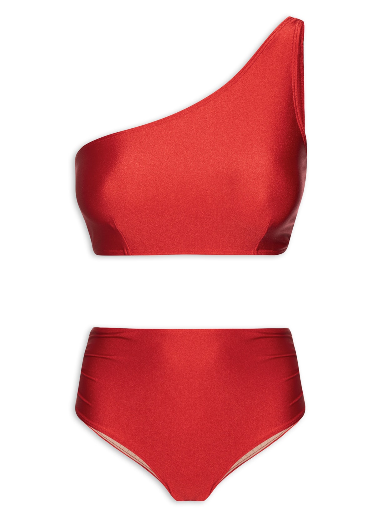 Biquíni Ombro Único Com Hot Pants - Vermelho