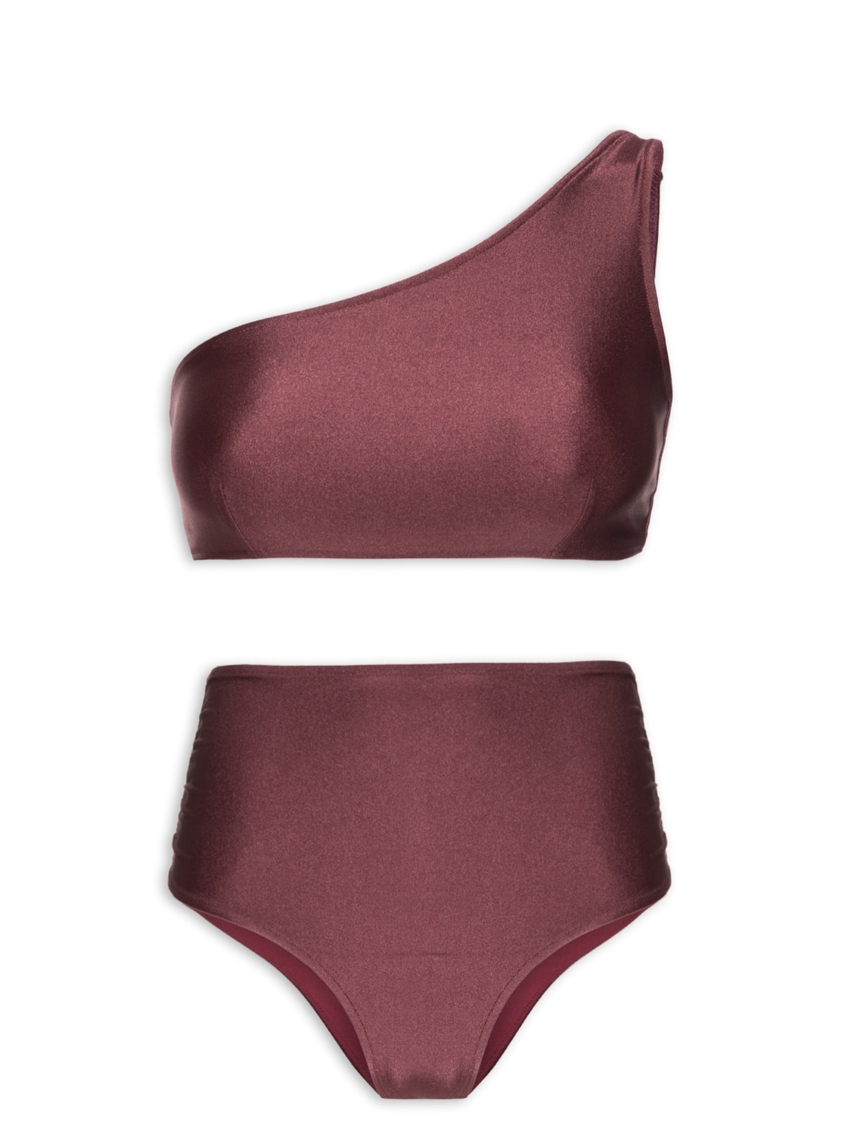 Biquini Ombro Único Com Hot Pants - Vinho
