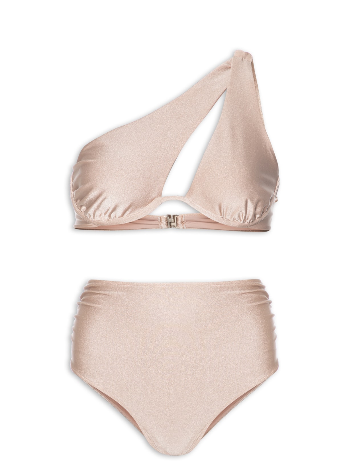 Biquíni Ombro Único E Calcinha Hot Pants - Bege