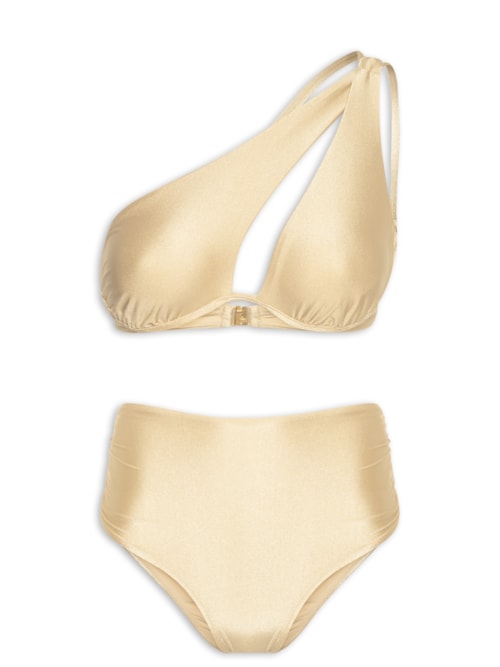Biquíni Ombro Único E Calcinha Hot Pants - Bege