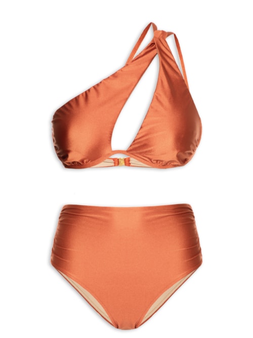 Biquíni Ombro Único E Calcinha Hot Pants - Laranja