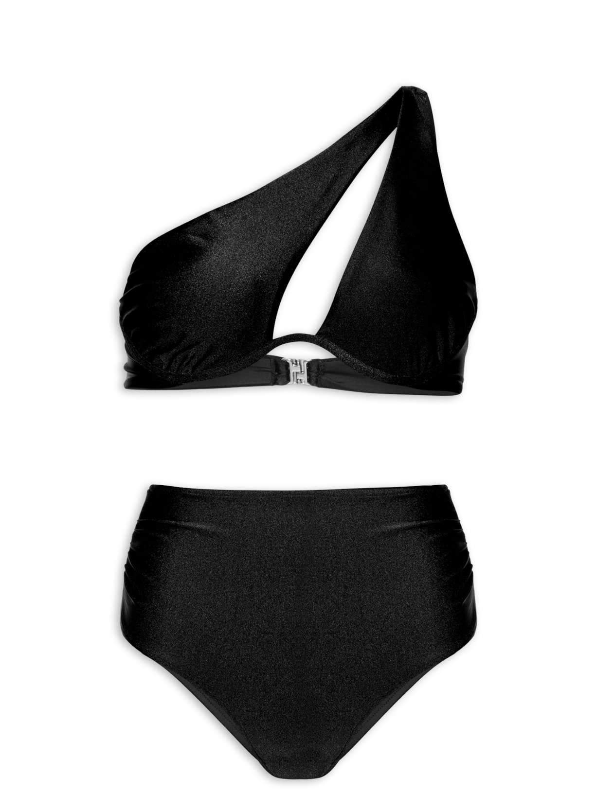 Biquíni Ombro Único E Calcinha Hot Pants - Preto