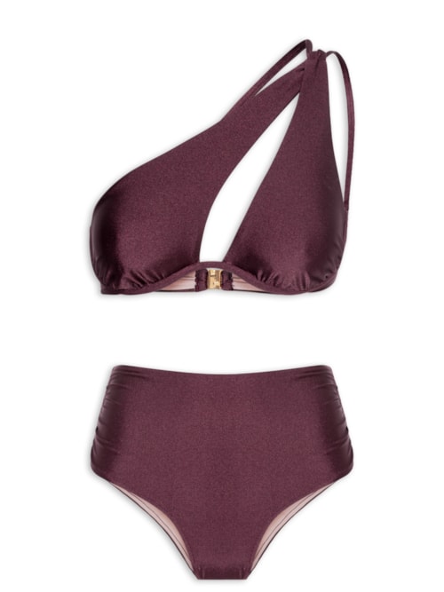Biquíni Ombro Único E Calcinha Hot Pants - Vermelho