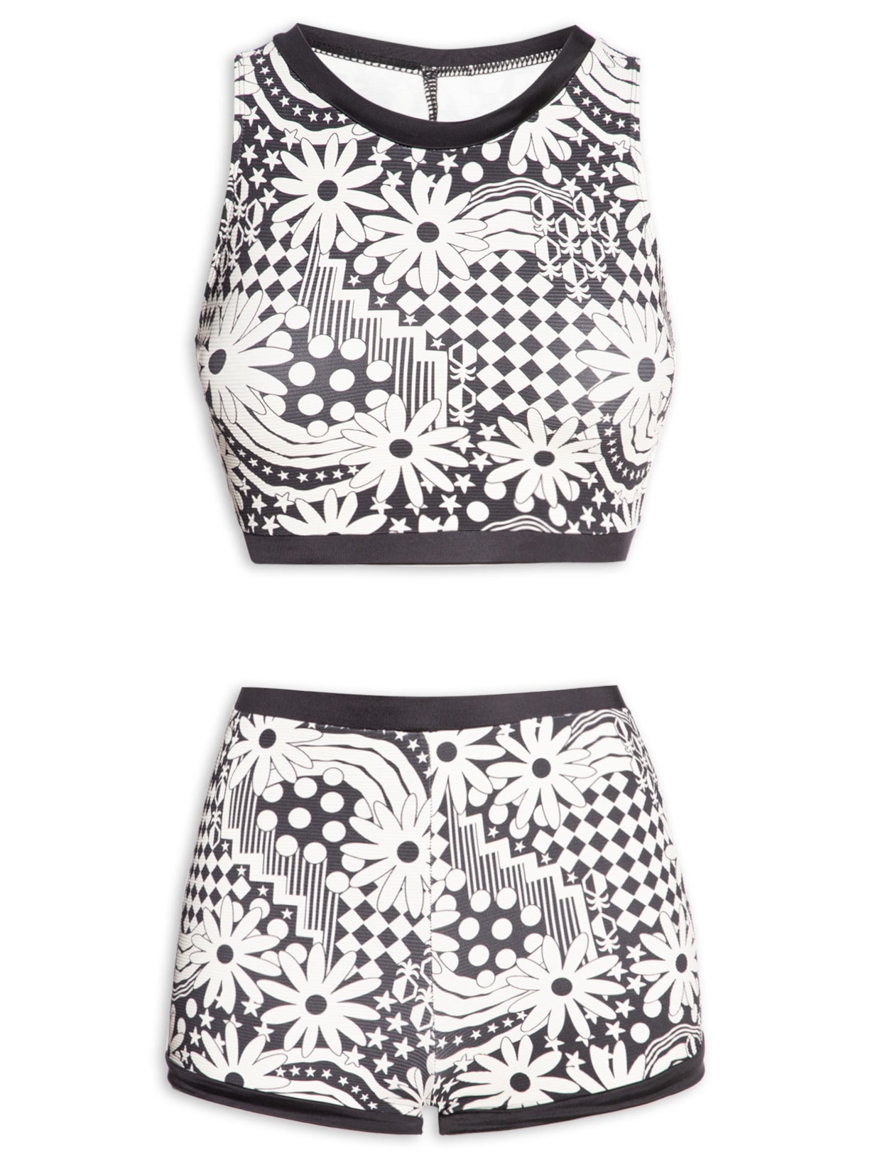 Biquíni Shorts Feminino Floral Preto Mktbeach