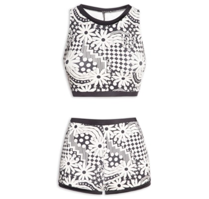 Biquíni Shorts Feminino Floral - Preto