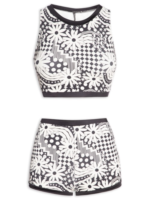 Biquíni Shorts Feminino Floral - Preto
