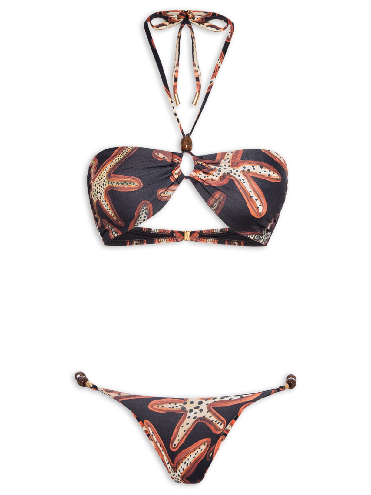 Biquini Top Bandeau Alça Com Pedras Estampa - Preto