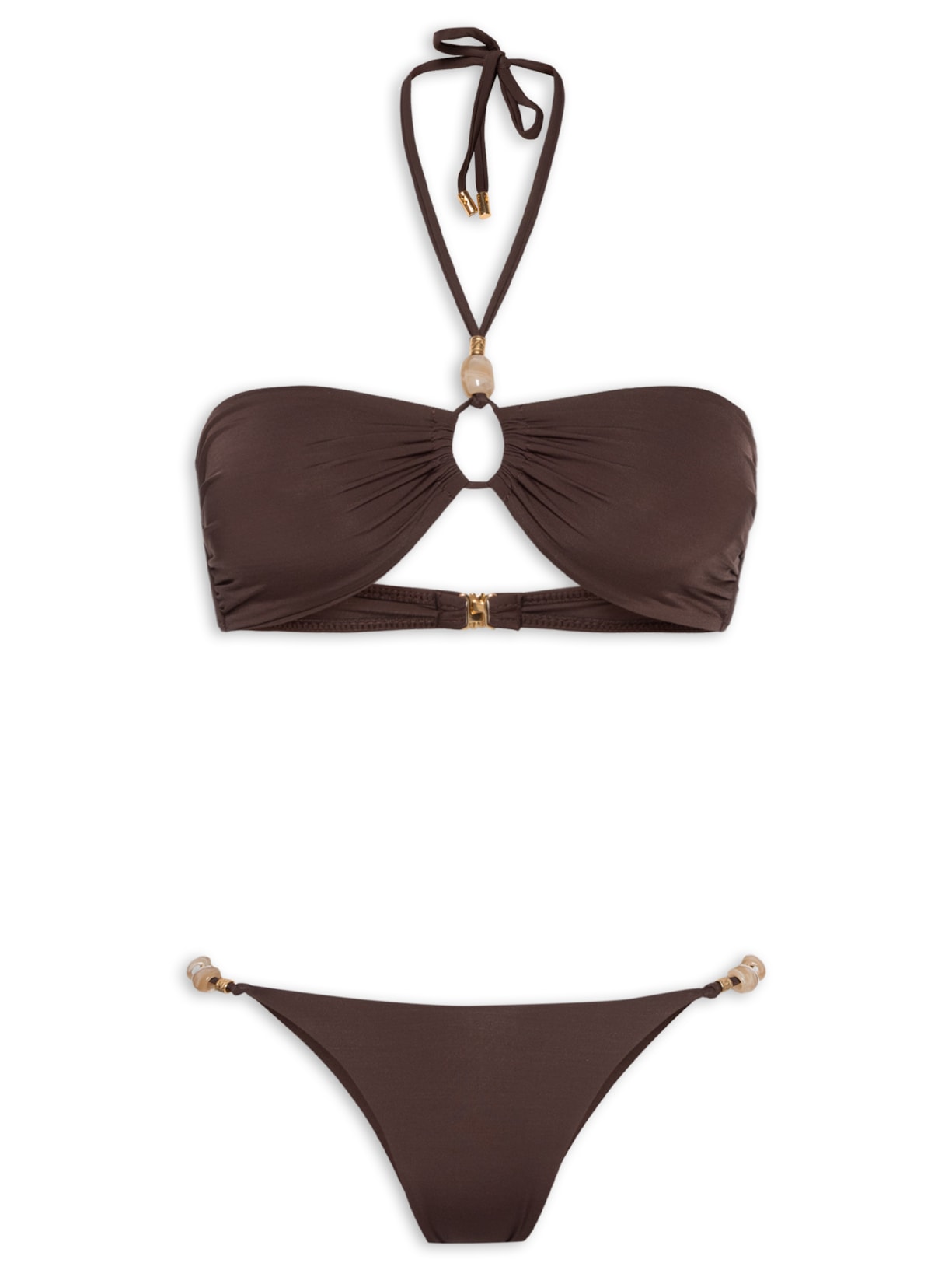 Biquini Top Bandeau Alça Com Pedras - Marrom