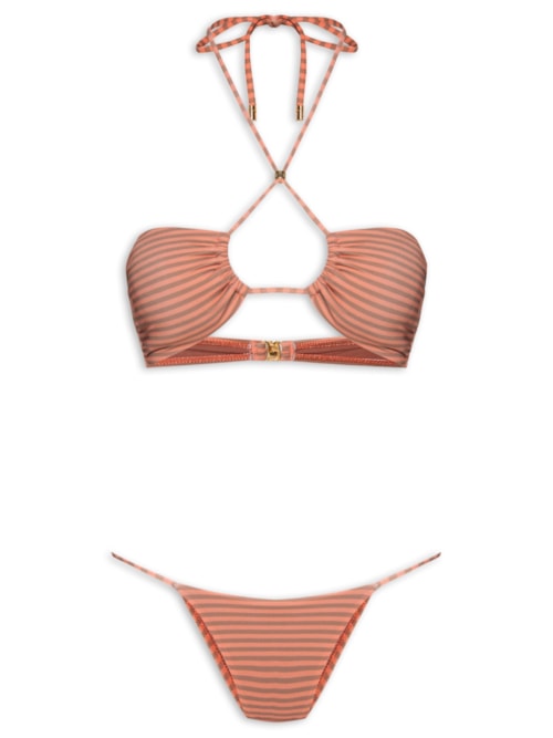 Biquíni Top Bandeau Listrado - Laranja