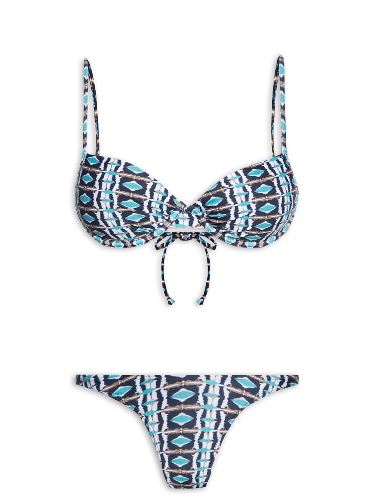 Biquíni Top Meia Taça Tanga Asa Delta Estampado - Azul