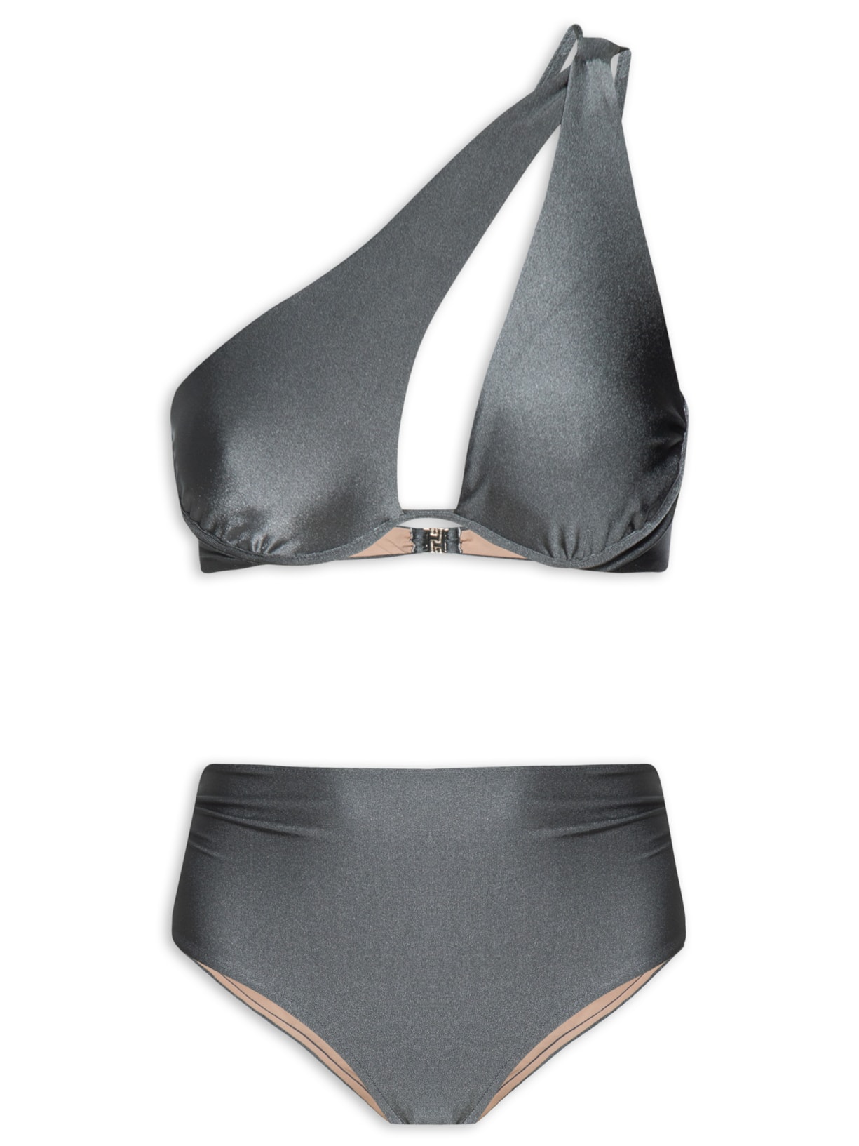 Biquíni Top Ombro Só E Calcinha Hot Pants - Cinza