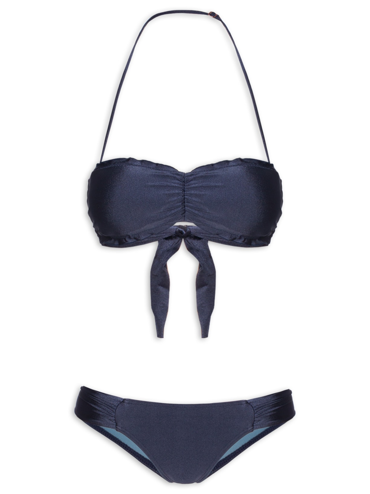 Biquíni Top Sem Alça E Calcinha Franzida - Azul