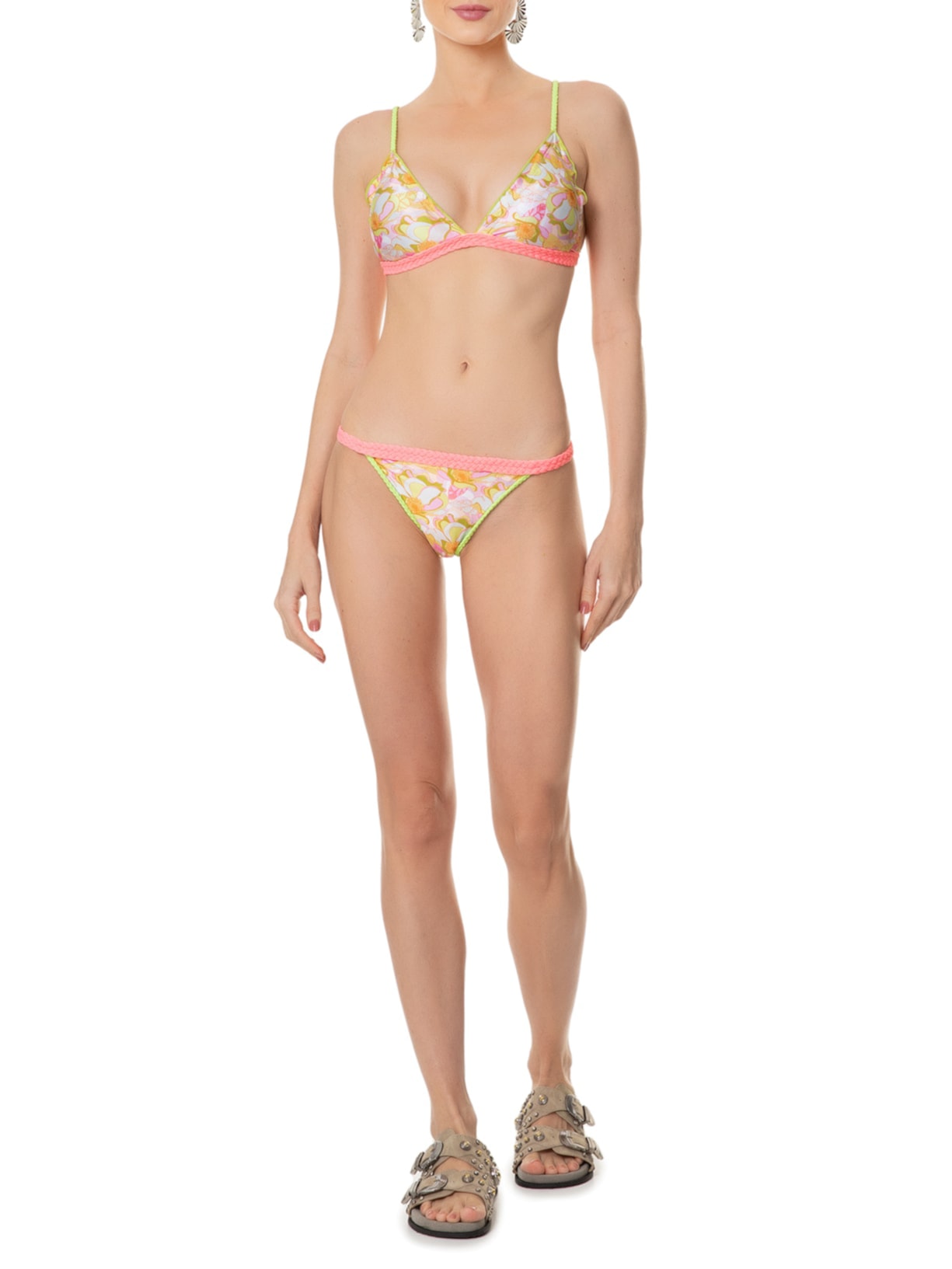 Biquíni Triângulo Estampado Amarelo Mktbeach