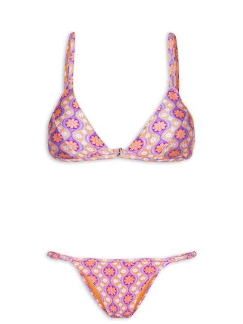Biquíni Triângulo Floral - Laranja