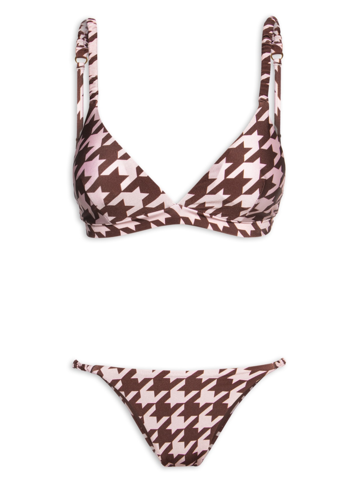 Biquíni Triangulo Pied De Poule Marrom Mktbeach