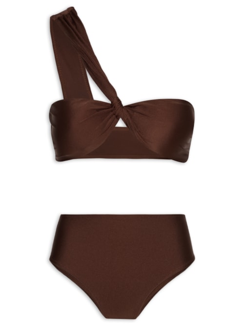 Biquíni Um Ombro Só Com Hotpant - Marrom