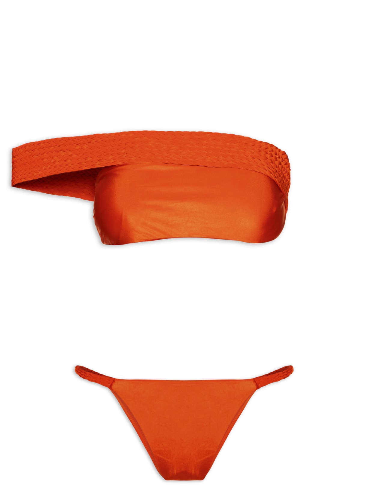 Biquini Um Ombro Só Com Tressê - Laranja