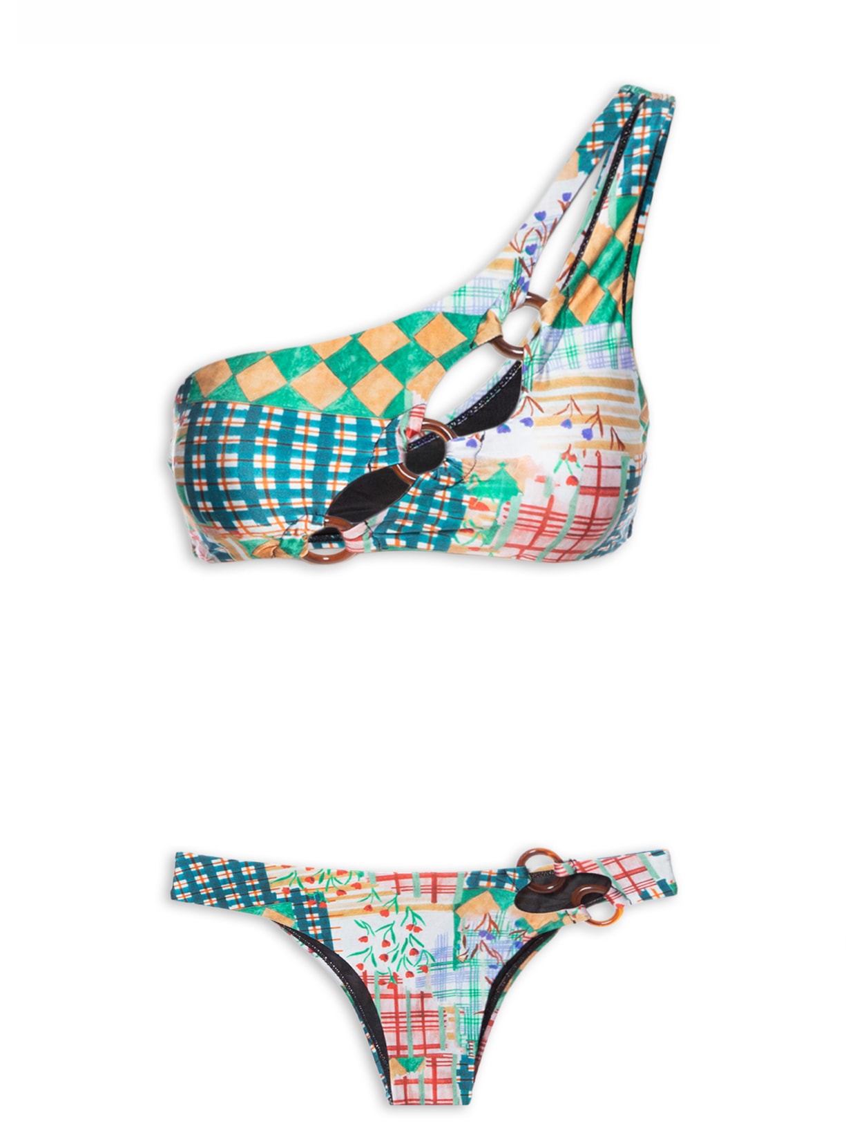 Biquíni Um Ombro Só Estampado - Verde