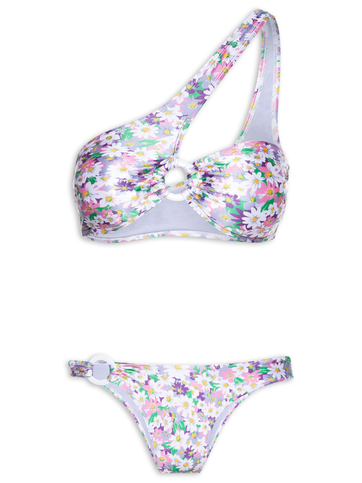 Biquíni Um Ombro Só Floral - Lilás