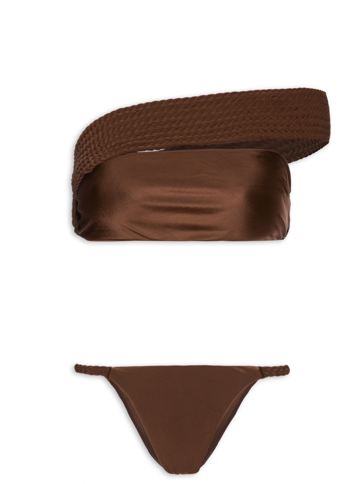 Biquíni Um Ombro Só Texturizado - Marrom
