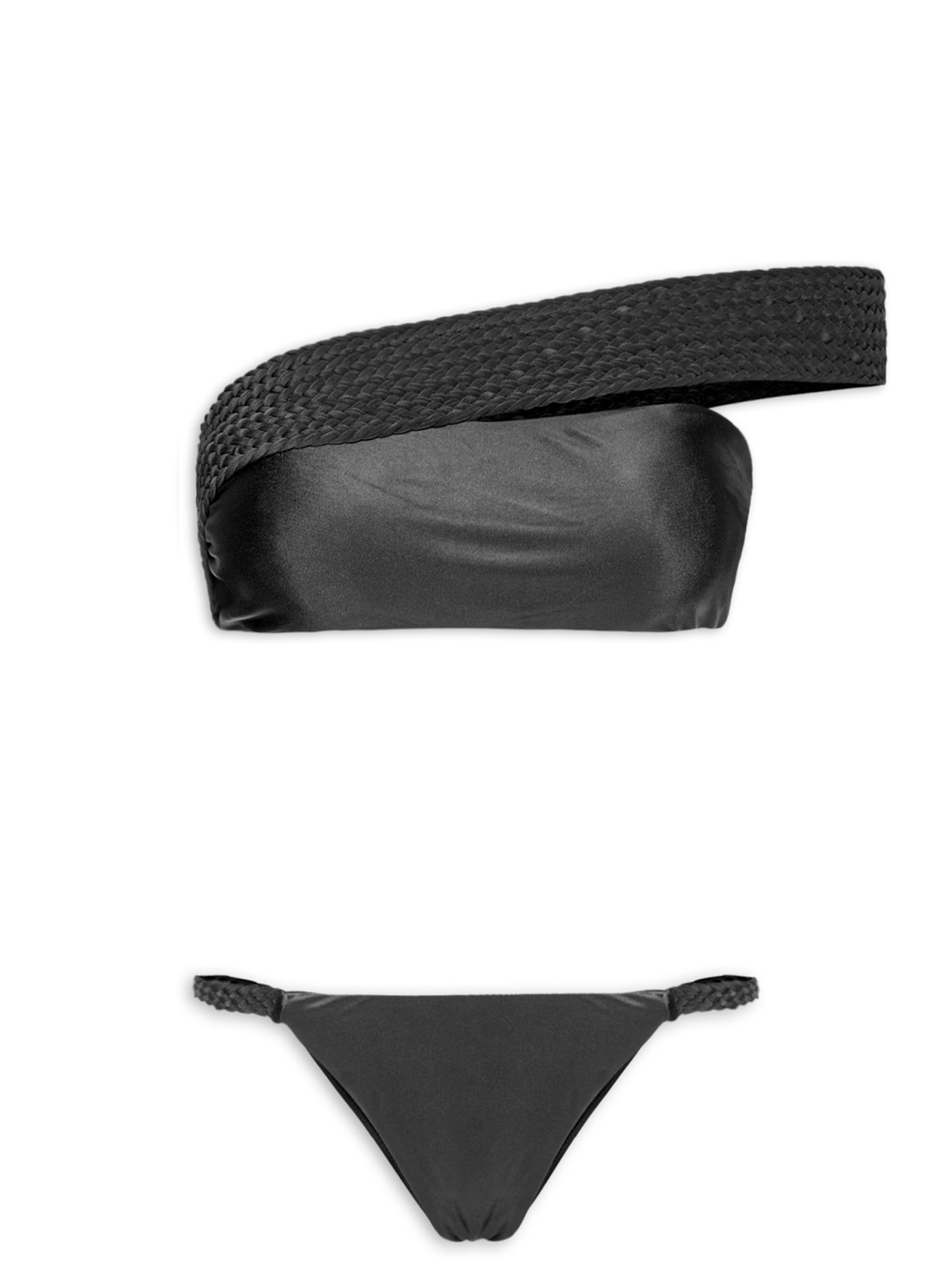 Biquíni Um Ombro Só Texturizado - Preto
