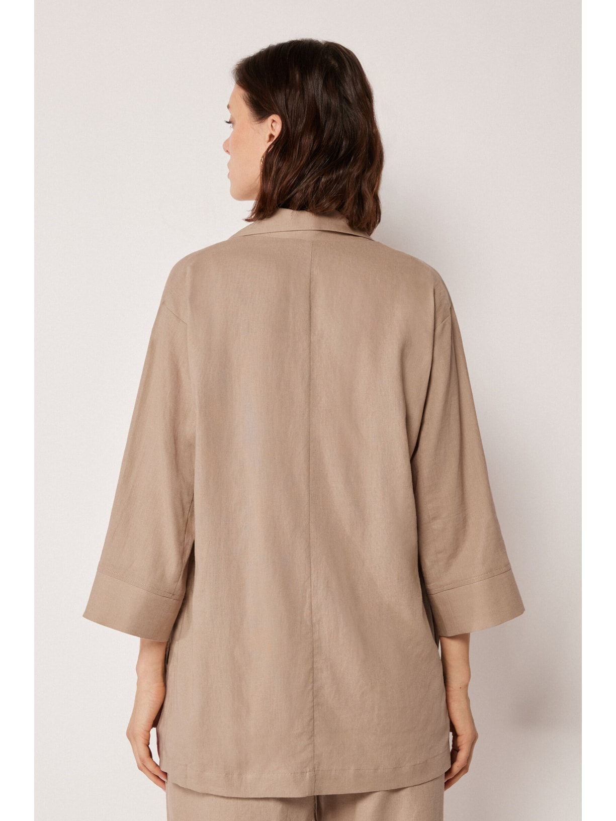Blazer Em Linho e Viscose Bege Calzedonia