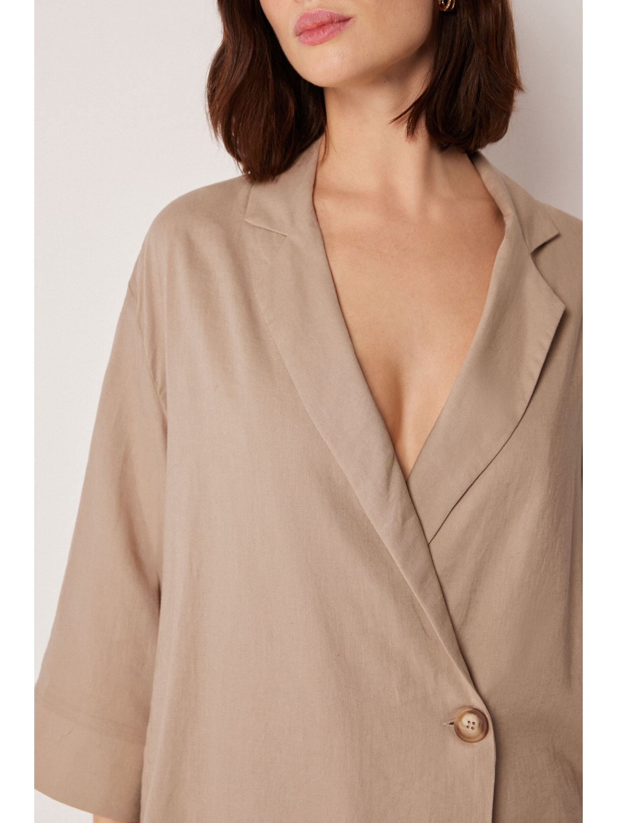 Blazer Em Linho e Viscose Bege Calzedonia
