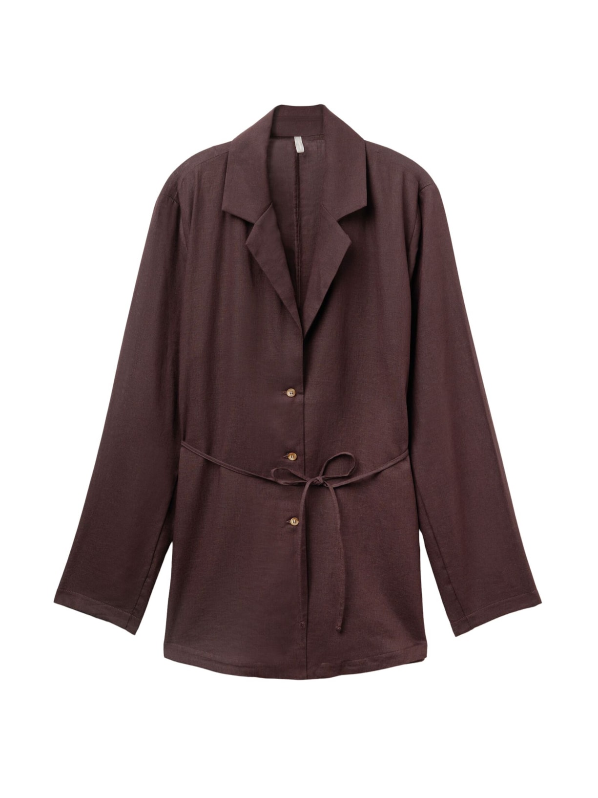 Blazer Em Linho e Viscose Com Cinto Marrom Calzedonia