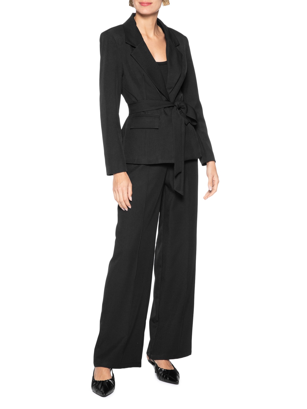 Blazer Feminino Acinturado com Faixa Preto '2Essential