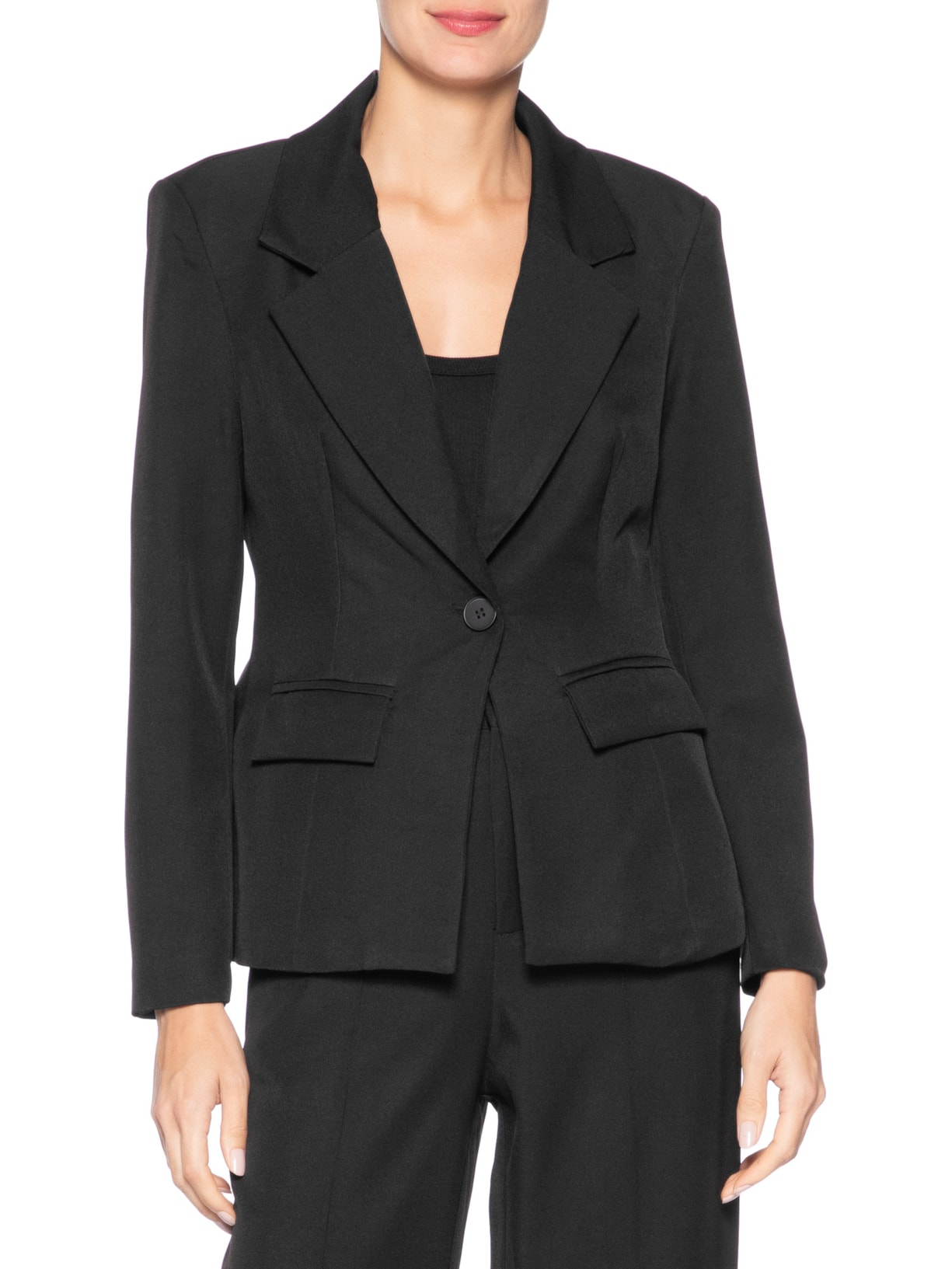 Blazer Feminino Acinturado com Faixa Preto '2Essential