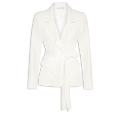 Blazer Feminino Acinturado com Faixa – Branco