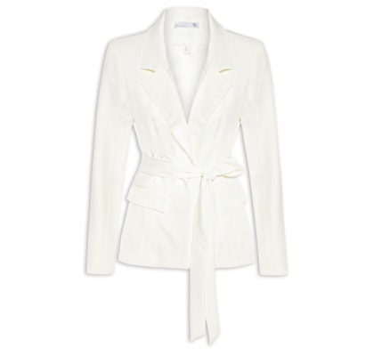 Blazer Feminino Acinturado com Faixa – Branco