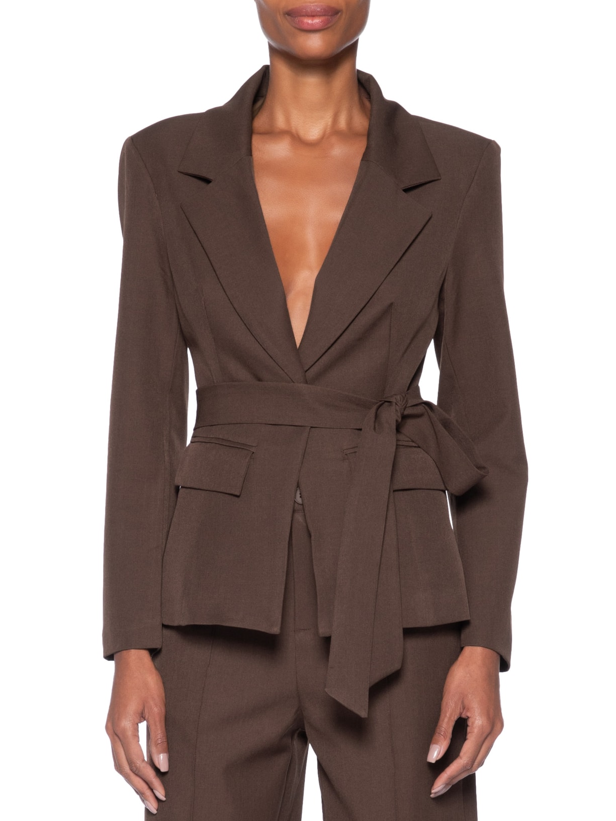 Blazer Feminino Acinturado com Faixa – Marrom '2Essential