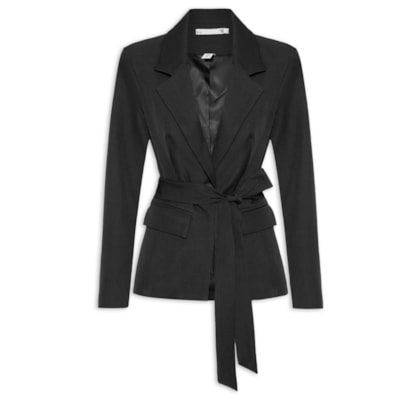 Blazer Feminino Acinturado com Faixa – Preto