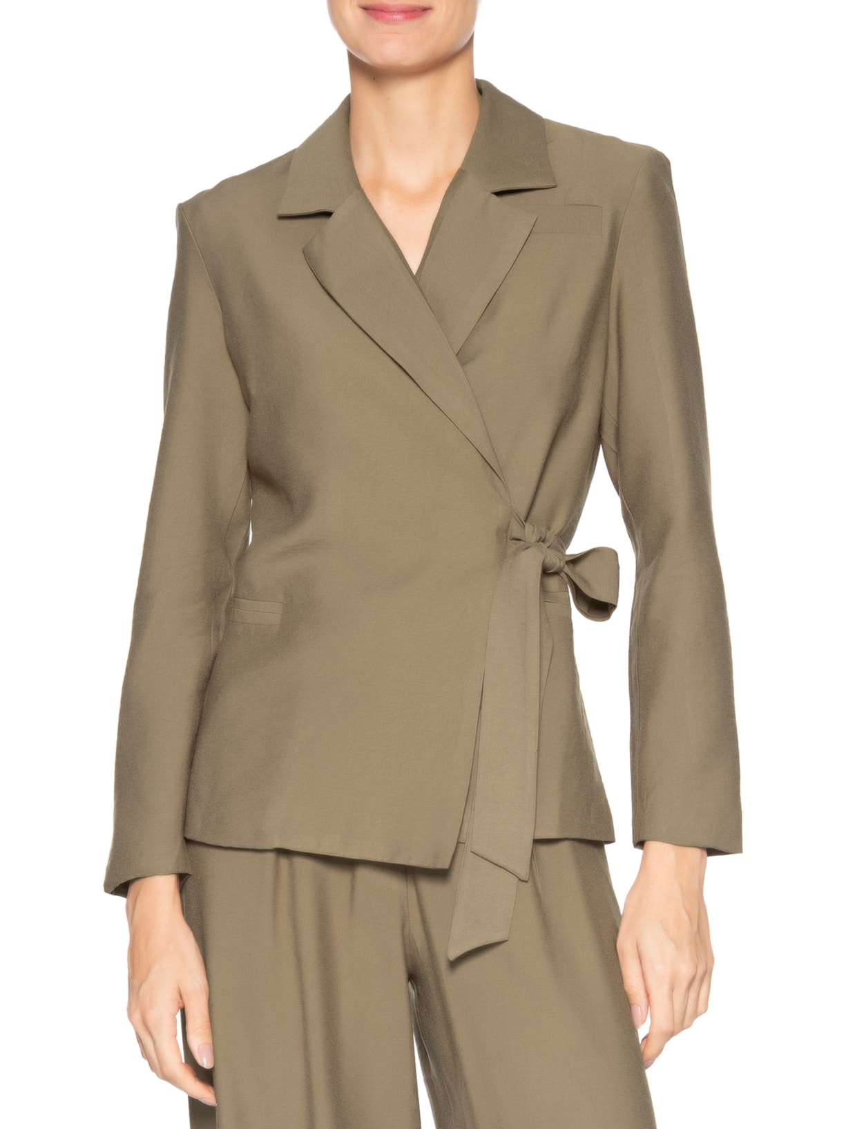 Blazer Feminino Ajustado Com Amarração Marrom '2Essential