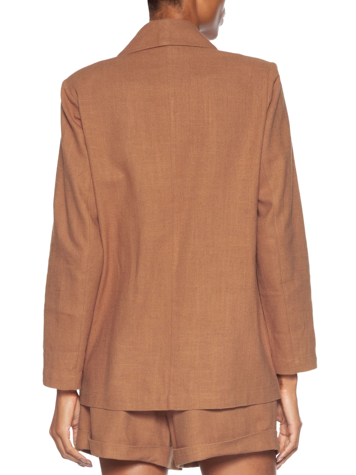 Blazer Feminino Alfaiataria Bolso Frontal Marrom Maria Filó