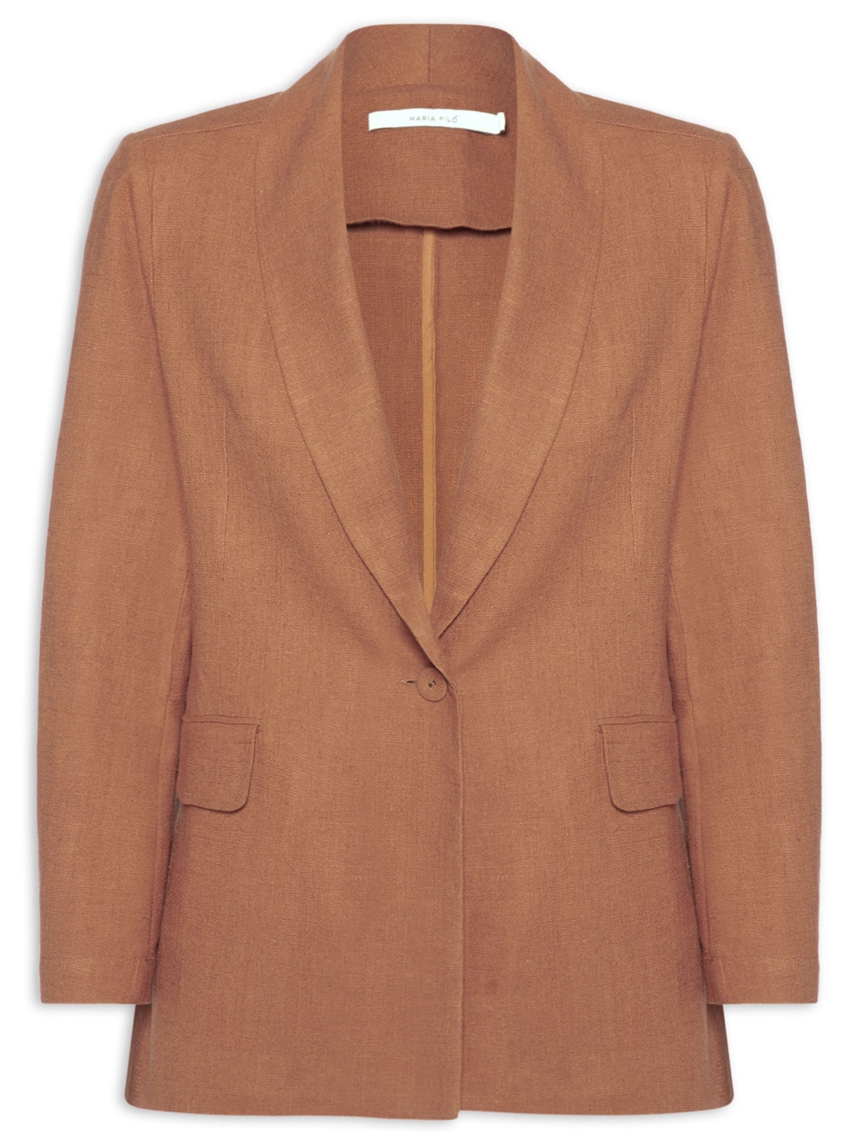 Blazer Feminino Alfaiataria Bolso Frontal Marrom Maria Filó
