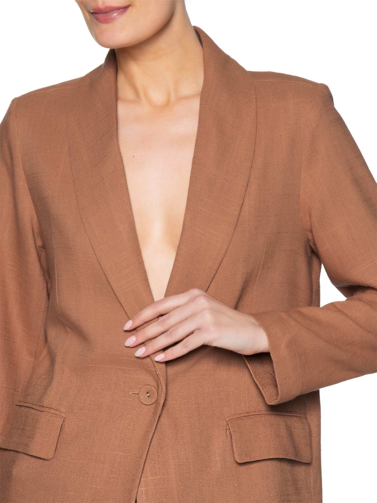 Blazer Feminino Alfaiataria Bolso Frontal Marrom Maria Filó