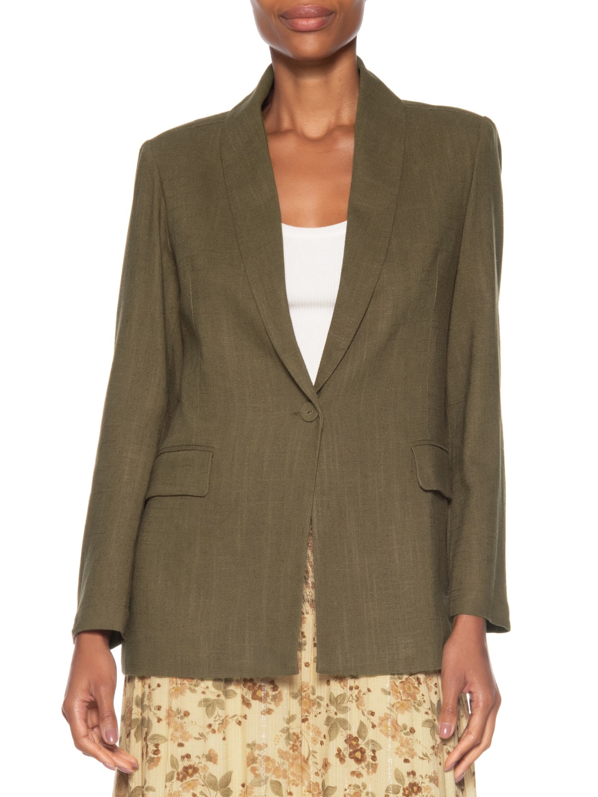 Blazer Feminino Alfaiataria Bolso Frontal Marrom Maria Filó